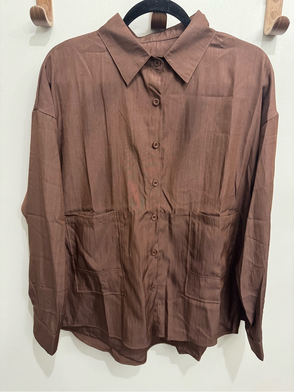 Women's Brown Button-Down Shirt with Patch Pockets
